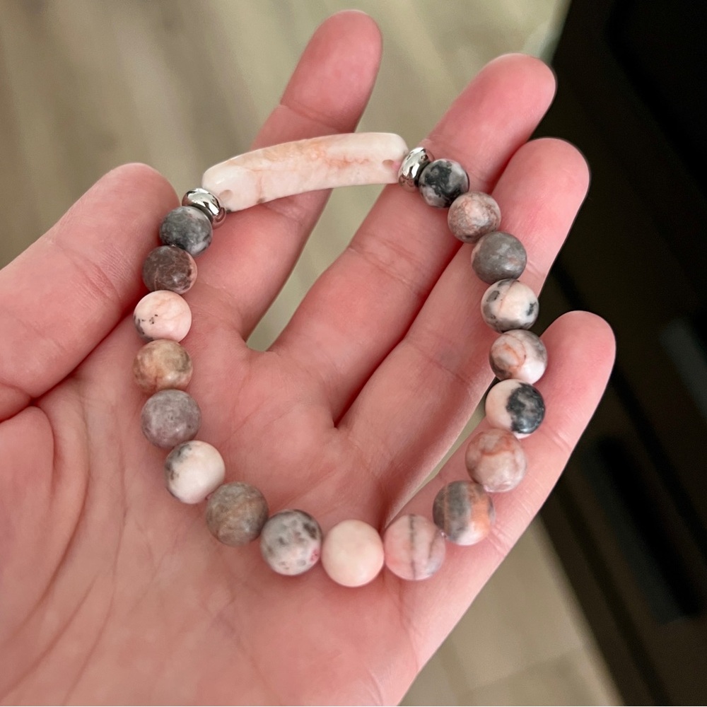 Genuine Pink Zebra Jasper Gemstone Crystal Beaded Bracelet